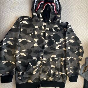 Authentic Bape Black and Gray Camouflage Zip-Up Sweater